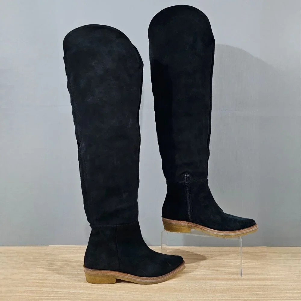 Free People Banks Over The Knee Boot Womens EU 37 Black Suede Slouchy Pull On